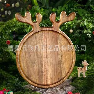 Yu Feifan Acacia Antler <b>Tray</b> Solid Wood Fruit <b>Snack</b> <b>Tray</b> With Handle For Hotels Restaurants - Product Image 2