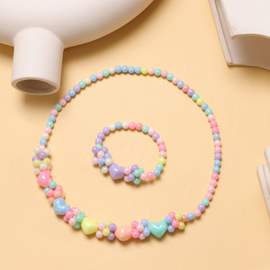 ชุดสร้อยคอและกำไลข้อมือรูปหัวใจเรซิ่นหลากสี สำหรับเด็ก ของขวัญเครื่องประดับ - Product Image 2