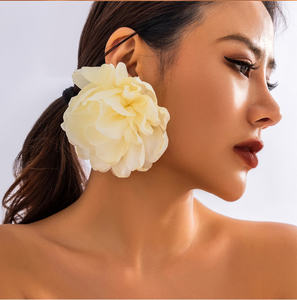 Anting-anting kancing bunga Satin kain besar Korea untuk wanita anting-anting kelopak padat besar perhiasan Bohemia trendi Aksesori Wed - Product Image 1