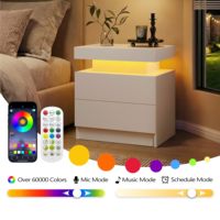 Ensemble de 2 tables de chevet modernes blanches avec éclairage LED, tiroirs en bois, table d'appoint pour chambre à coucher