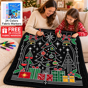 Couverture rectangulaire en peluche personnalisable à colorier pour Noël, décoration d'intérieur, activité familiale hivernale, cadeau pour enfants - Product Image 1