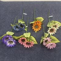 Bunga Sunflower Buatan Sutra Berkualitas Tinggi, Tangkai Tunggal 2 Kepala, Warna Cerah untuk Buket Pernikahan, Vas Rumah, dan Dekorasi Meja