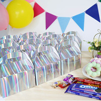 Boîte Laser Personnalisée Biscuits Snack Gâteau Macaron Bonbons Fête D'anniversaire De Noël Boîte D'emballage De Pignon Brillant En Feuille Irisée Holographique