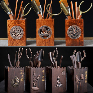 Service à thé en bois d'ébène pour six personnes, accessoires de thé Kung Fu en bois de rose, forme rectangulaire, pour cérémonie du thé - Product Image 1