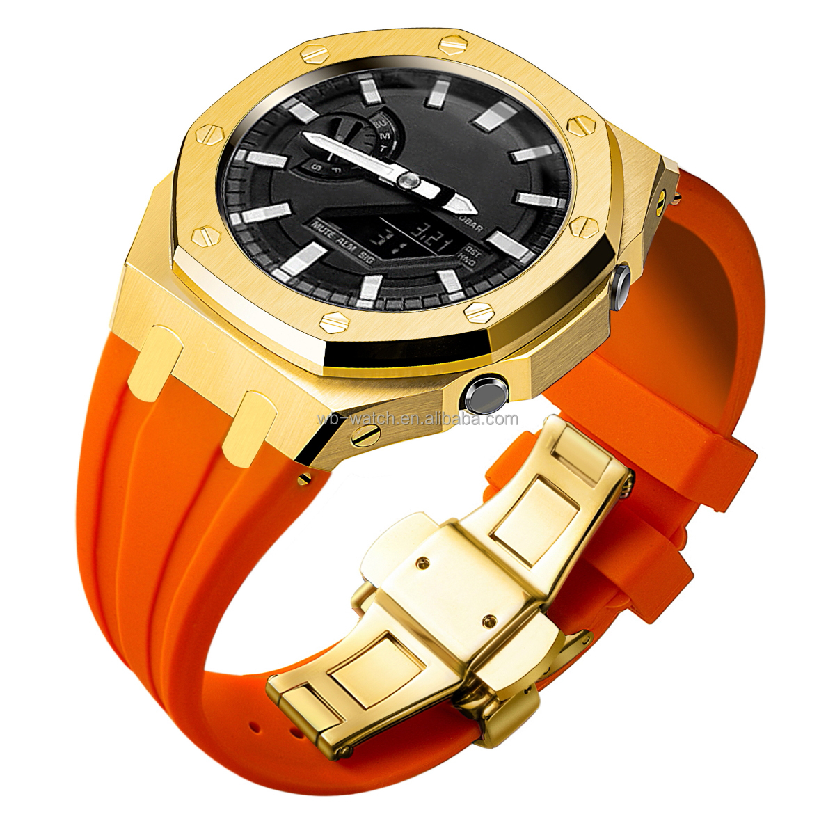 Boîtier doré + bracelet orange