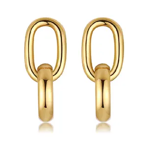 Earrings Statement Hollow Big Large Thick Chunky Earring Fashion 18K Gold Plated Stainless Steel Jewelry Hoop Earrings For Women