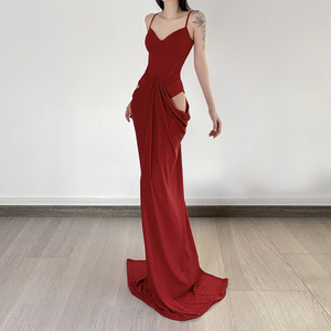 Robe de soirée formelle à col licou, style corset, avec découpes latérales et fente haute, sexy, à sequins, dos nu, lavable, respirante, longueur ras du sol, coupe droite - Product Image 2