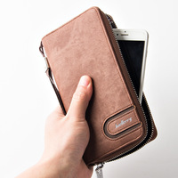 Casing Ponsel Panjang Kulit PU Pria, Dompet Pergelangan Tangan Kanvas Ramping untuk Pria