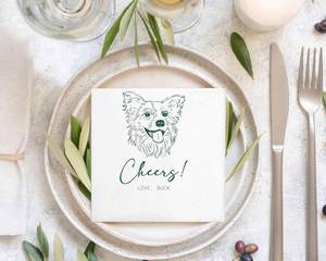 Serviettes de cocktail personnalisées pour animaux de compagnie pour mariages et anniversaires, serviettes de mariage personnalisées avec illustrations de chien ou de chat - Product Image 1