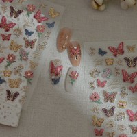 Stiker Kuku 3D/5D DIY Motif Kupu-kupu Berlapis Emas dengan Tepi Berlapis Emas, Sampel Gratis, Dekorasi Kuku Tempel, Stiker Manikur