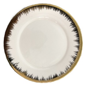 Assiette plate en céramique Phnom Penh électroplaquée avec bord doré, forme ronde, motif incrusté d'or – Offre Spéciale - Product Image 1