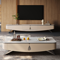 Meubles de maison de luxe fantaisie support de télévision en marbre couleur naturelle dessus en bois Table basse support de télévision avec pieds en métal