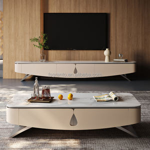 Meubles de maison de luxe fantaisie support de télévision en marbre couleur naturelle dessus en bois Table basse support de télévision avec pieds en métal - Product Image 2