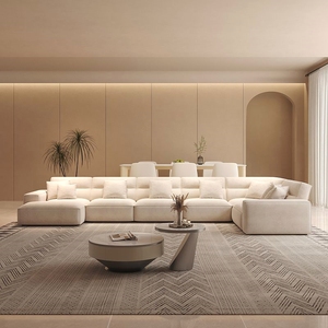 Canapé modulaire en forme de U, style nuage, en duvet blanc, luxe moderne - Product Image 1