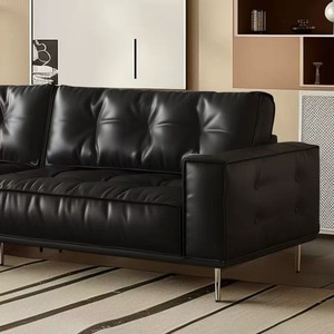 Sofá de Cuero Encerado al Óleo de Diseño Vintage, Color Chocolate, Acolchado, de Una Línea, Mueble para Sala de Estar para Apartamentos Pequeños - Product Image 2