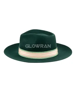 GlowRan 100 หมวก Fedora ผ้าขนสัตว์ออสเตรเลีย สีเขียวเข้ม สไตล์อินเทรนด์ พร้อมส่ง