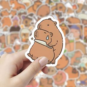 100 pegatinas personalizadas de animales de dibujos animados, impermeables, de vinilo ecológico, de capibara, para decoración de cuadernos, tazas y diarios. - Product Image 2