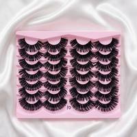 14 paires de faux cils synthétiques volumineux et effilés, plateau rose, brillants, spectaculaires, en bande, vente en gros pour maquillage de fête