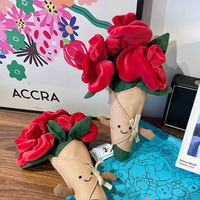Rose en peluche de 30 cm en coton PP, à tenir à la main, avec trois étiquettes, cadeau de festival pour fille, souvenir, pour demande en mariage