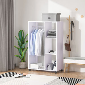 خزانة خشبية <span class=keywords><strong>MDF</strong></span> مفتوحة دوارة مع رفوف مع عجلات قابلة للقفل مساحة تخزين غرفة النوم - Product Image 4