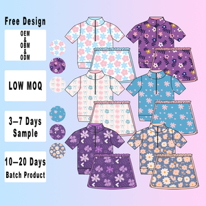 Set gonna per bambine con logo personalizzato, top polo con cerniera e gonna a pieghe con stampa margherite e ciliegie, <span class=keywords><strong>abbigliamento</strong></span> sportivo per bambini - Product Image 1