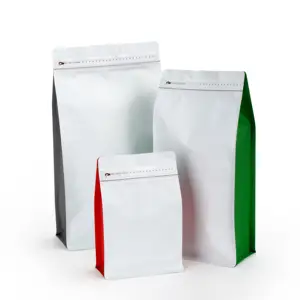 Hot Wholesale Low MOQ Flat Bottom White Stock Coffee Bags with Valve and Zipper