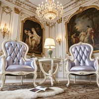 Ensemble de fauteuils classiques français en bois sculpté, fauteuil capitonné pour salon, villa, fauteuil d'appoint de loisirs avec table d'appoint