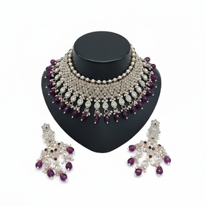 <b>Gold</b> Plated Brass Zircon Bridal Jewelry <b>Set</b> Choker Necklace Drop Earrings Tikka High Quality Party Wedding Gift Ethnic Jewelry - Product Image 2