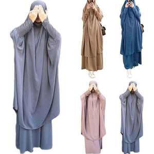 Kapşonlu uzun Khimar namaz elbise <span class=keywords><strong>2</strong></span> parça set müslüman başörtüsü elbise Abayas kadınlar için islam giyim jilwomen namaz seti - Product Image 1