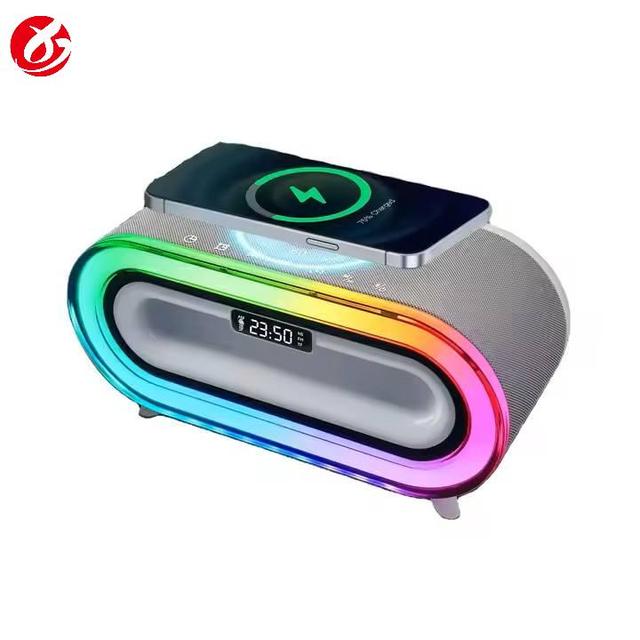 Wireless Speaker with RGB Colorful LED Light Wireless Charger Alarm Clock White Noise TF/AUX-IN/USB/FM