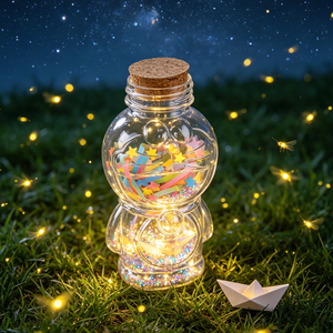 Vente en gros de jolis pots à bonbons en verre transparent de 160 ml en forme de Doraemon, pot à vœux porte-bonheur avec bouchon en bois - Product Image 2
