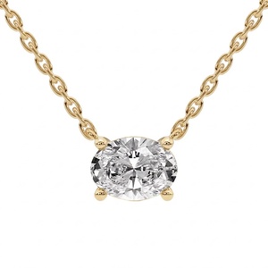 Modern East-West Oval Cut Lab Grown Diamond Solitaire Necklace <b>Solid</b> 14K 18K <b>Gold</b> Four-Prong <b>Pendant</b> for Women - Product Image 2
