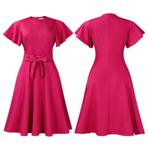 فساتين صيفية جديدة لعام <span class=keywords><strong>2026</strong></span> للنساء، فستان أنيق غير رسمي بلون واحد وأكمام قصيرة على شكل حرف A، فستان رسمي للسيدات - Product Image 6