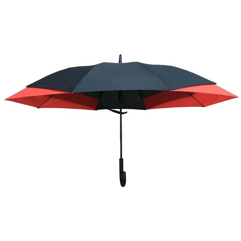 Black Red Automatic Open Extra Edge Side Canopy Comfortable Crook Handle Two Person stretch extendable Stick Umbrella