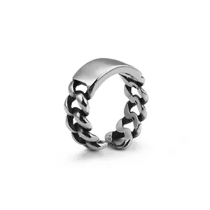 Bague ouverte en acier inoxydable, style cubain, minimaliste pour hommes, anneau personnalisé en titane