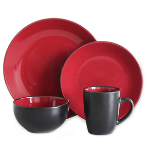 Bộ Đồ Ăn Bằng Gốm Đám Cưới Màu Đỏ Đen Thủ Công Bộ Đồ Ăn Tối Bằng Sứ Thủ Công Dùng Cho Gia Đình - Product Image 3