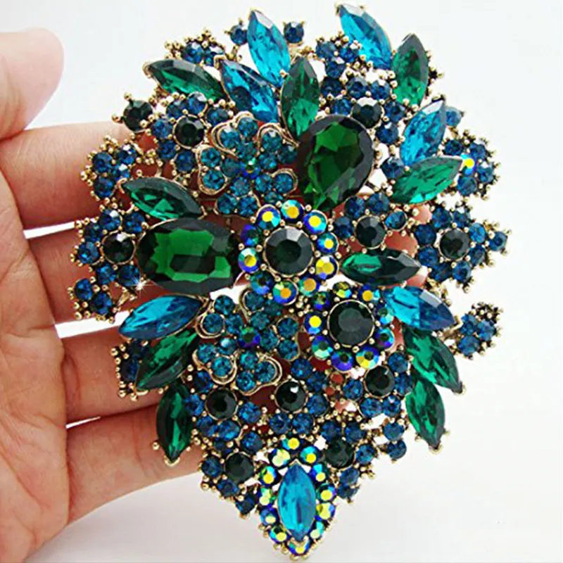 Grande Rhinestone Flower Design Diamante Broche Pin Crystal Broche Pins Mulheres Acessórios Moda Casamento Broches