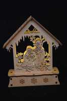 Crèche en bois pré-éclairée pour Noël, lumière LED blanc chaud, décoration de Noël, nouvelle, alimentée par piles