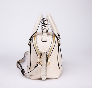 Design Fashion Selling Quality White <span class=keywords><strong>Colorland</strong></span> Hard Grain Italian Leather Women Bag With Weave Main Two Pocket Handbags - Product Image 3