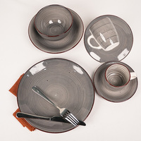Vaisselle gris clair service de table peint à la main de luxe bols assiettes service de vaisselle en grès céramique vente en gros