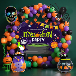 Nouvelle <span class=keywords><strong>série</strong></span> Halloween : Ensemble de ballons de fête noirs et oranges, toile de fond et décorations à thème pour Halloween - Product Image 6