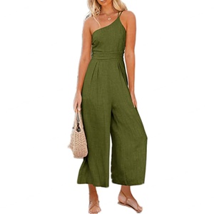 จั๊มสูทขายส่งราคาพิเศษ แบบเปิดไหล่ สีพื้น เสื้อครอป กางเกงขายาวทรงกว้าง ชุดจั๊มสูทฤดูร้อนสำหรับผู้หญิง - Product Image 2