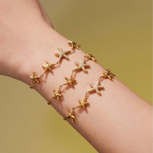 Women's Trendy Gold Plated Stainless Steel Jewelry <b>Set</b> Starfish Zircon Necklace <b>Bracelet</b> Earrings Rings Engagement Wedding Party - Product Image 5