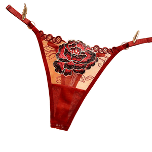 Celana dalam renda bunga transparan ultra-tipis wanita penjualan laris celana dalam Thong seksi pinggang rendah dengan pola bunga bordir - Product Image 2