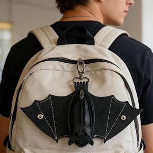 Portefeuille gothique en cuir motif chauve-souris, porte-monnaie <span class=keywords><strong>mini</strong></span>, porte-clés chauve-souris noir en PU pour Halloween, sac à ailes pliable, breloque de sac - Product Image 6