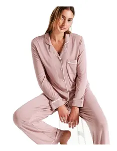 Women's Long Sleeve Bamboo Pajamas Set Eco-Friendly Sleepwear Environmental Soft Nightwear