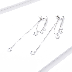 Boucles <span class=keywords><strong>d</strong></span>'oreilles asymétriques pour femmes, livraison gratuite, S925, étoile en argent sterling, Han Feng, tempérament, longue, bse3449 - Product Image 4