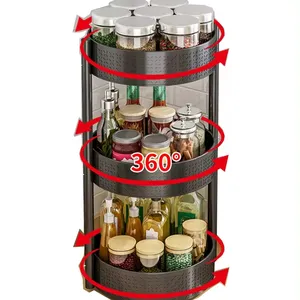 Hot Selling Multifunctional 2 Tier Saving Storage Corner 360 degree Rotating Spice Rack For Kitchen