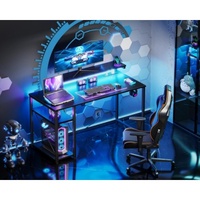Bureau de jeu Combohome avec lumières LED et prise de courant, petit bureau d'ordinateur de jeu de 40 pouces avec étagères