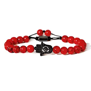 Nero di modo Hamsa di Fatima Dell'occhio diabolico della Mano In Rilievo Dei Braccialetti 8mm Rosso Turchese Braccialetti Registrabili All'ingrosso